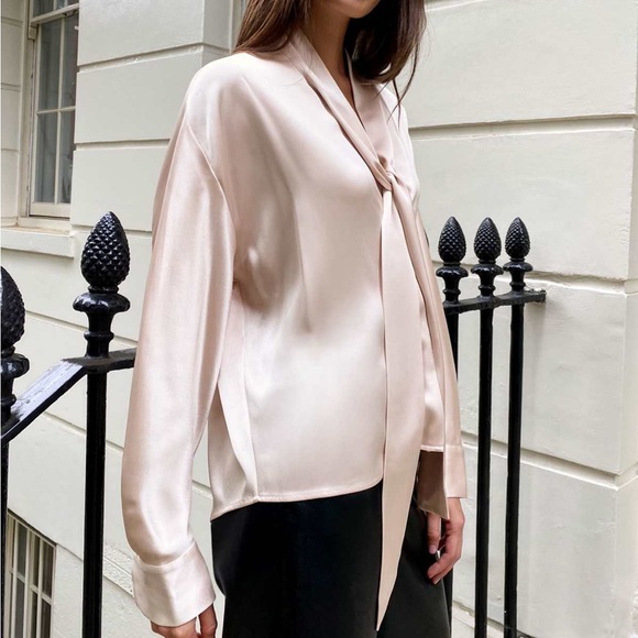 Aritzia Bloomsbury Blouse Blush Pink Necktie Flowy Blohse Top - Picture 1 of 14